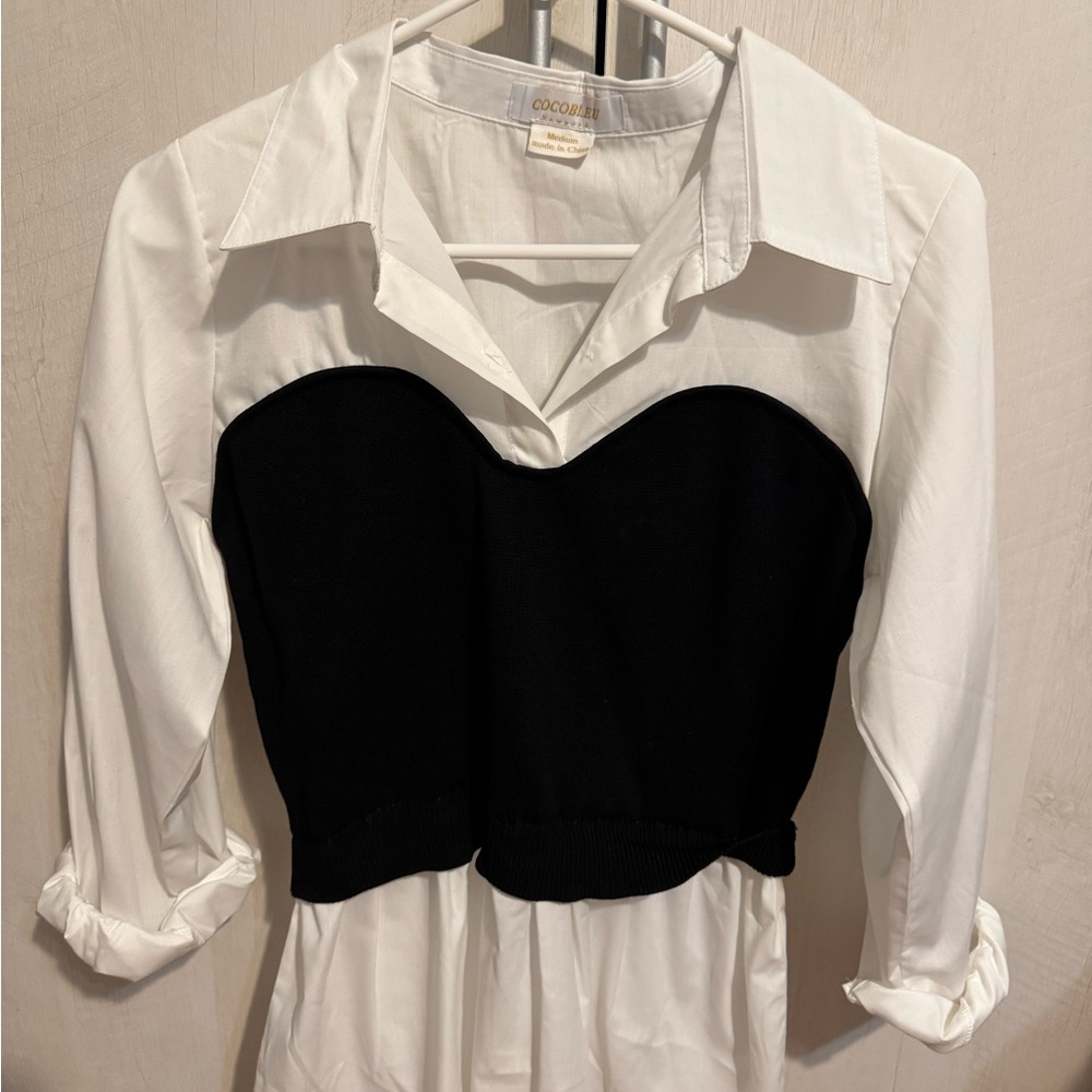 Black and White Long Sleeve Dress